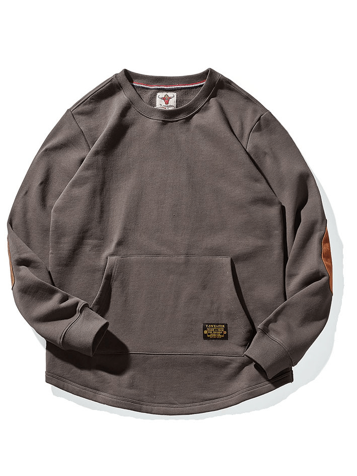 Solid Color Kangaroo Pocket Sweatshirt, full sleeves, warm O-neck, casual fit, brown. Perfect for cozy everyday wear.
